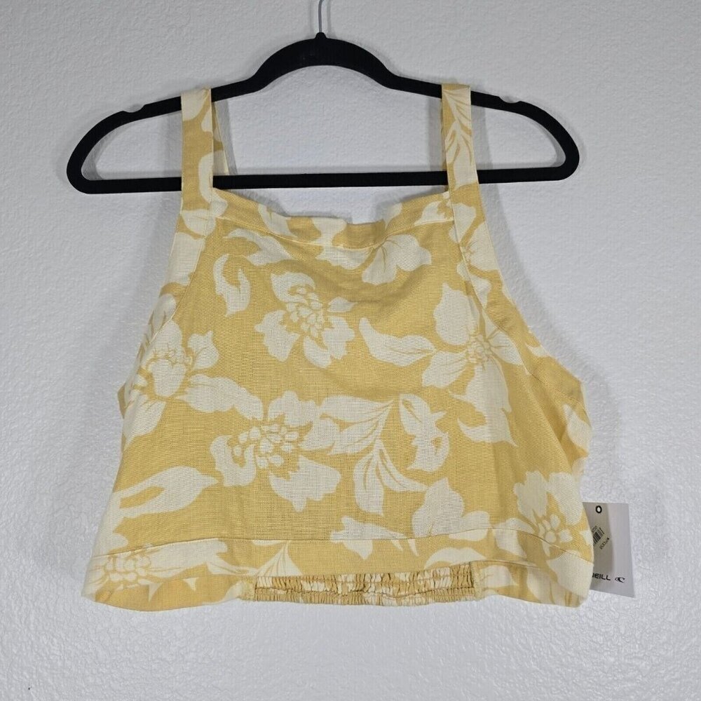 ONeill Halloway Crop Top Youth Large Yellow Floral Ruched Tropical Travel Resort